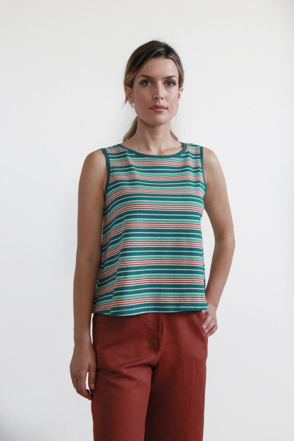 Top Palma in jersey di cotone biologico stretch a righe