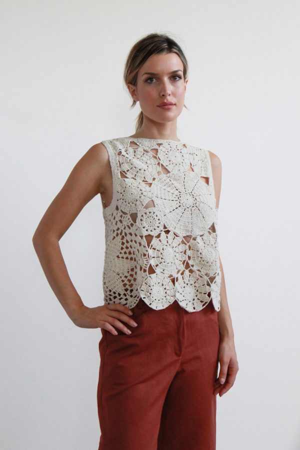 Top crochet Porcellana filato cotone naturale S/M
