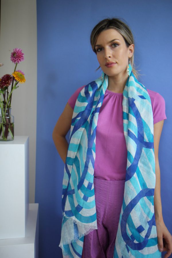 Stola lino stampato disegno Onde