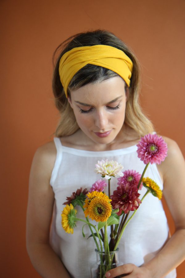 fascia per capelli in jersey di cotone stretch girasole