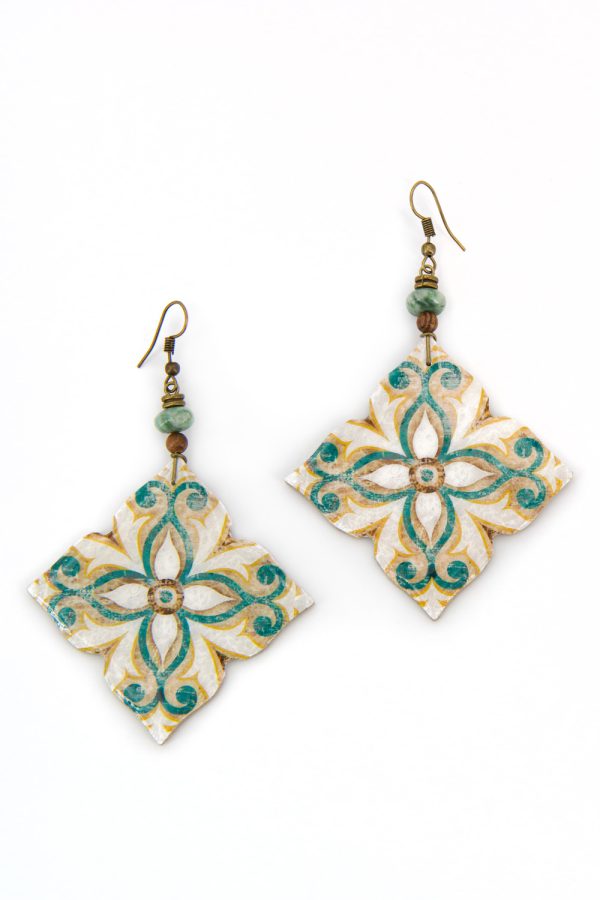 Orecchini a gancio Primula in ceramica decorata Jahan