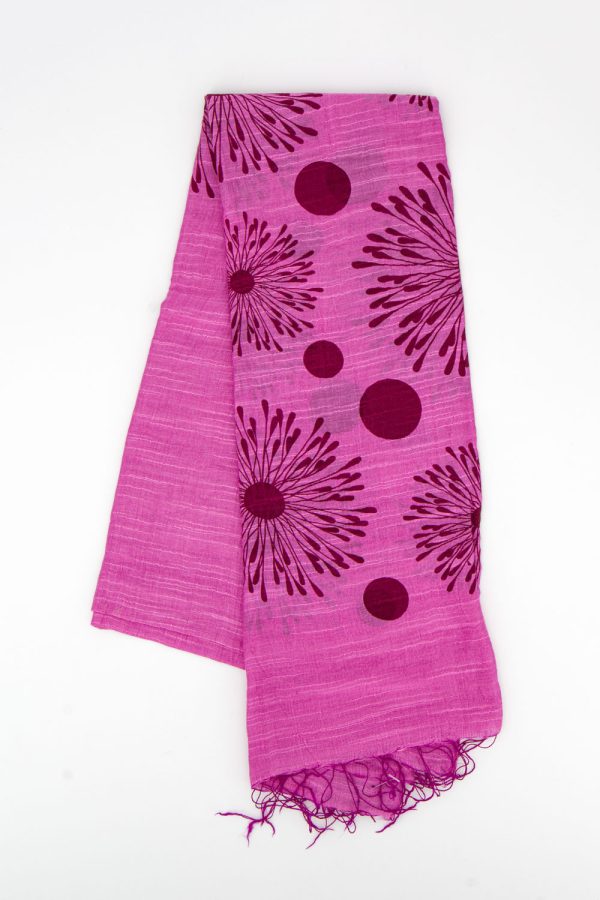 Sciarpa in cotone e seta stampa fiore dente di leone, magenta