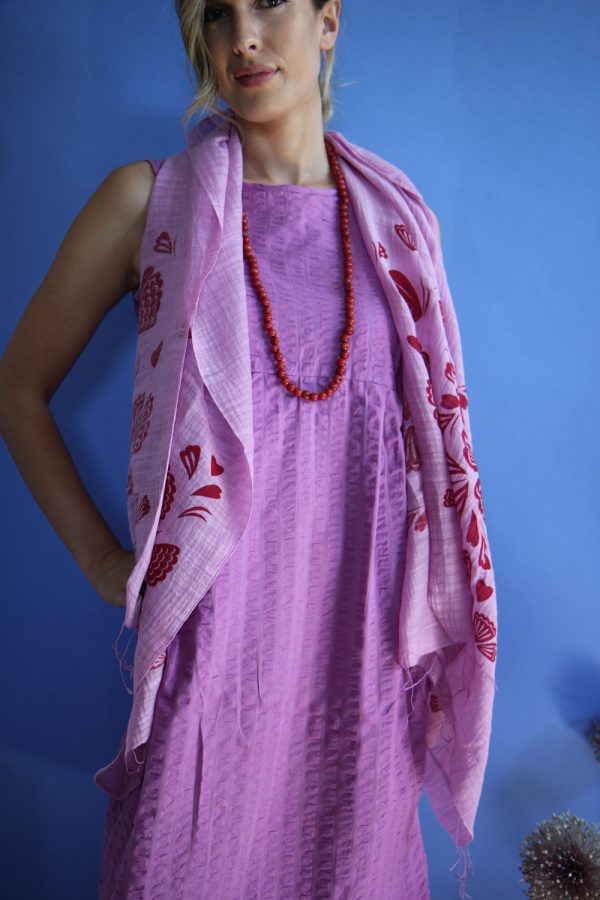 Sciarpa in cotone e seta stampa floreale, rosa