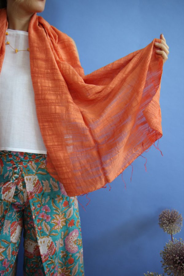 Sciarpa in cotone e seta, arancio