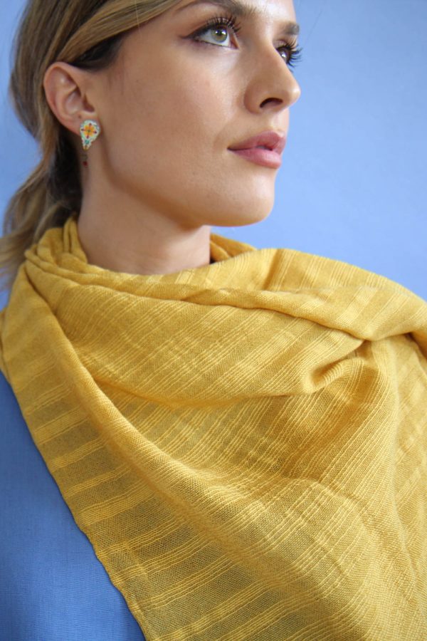 Sciarpa in cotone e seta,  giallo curcuma