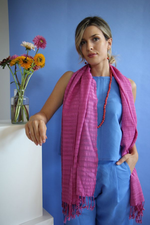 Sciarpa in cotone e seta, magenta