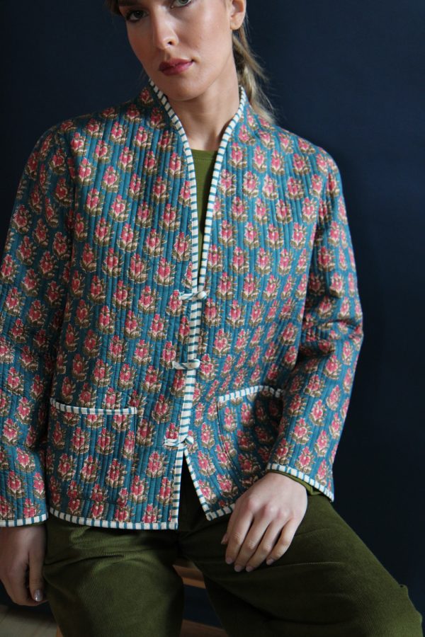 Giacca trapuntata in cotone con bottoni, block print Elleboro