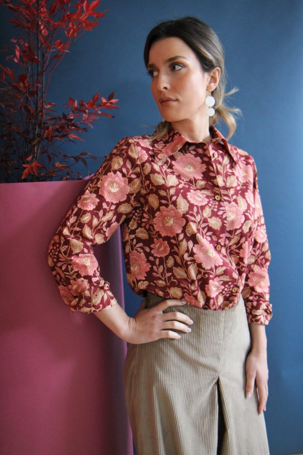Camicia Mila, block print Camelia