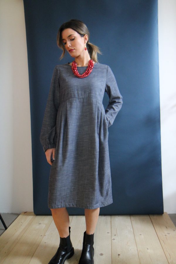 Abito Serafina flanella di cotone blu denim effetto melange