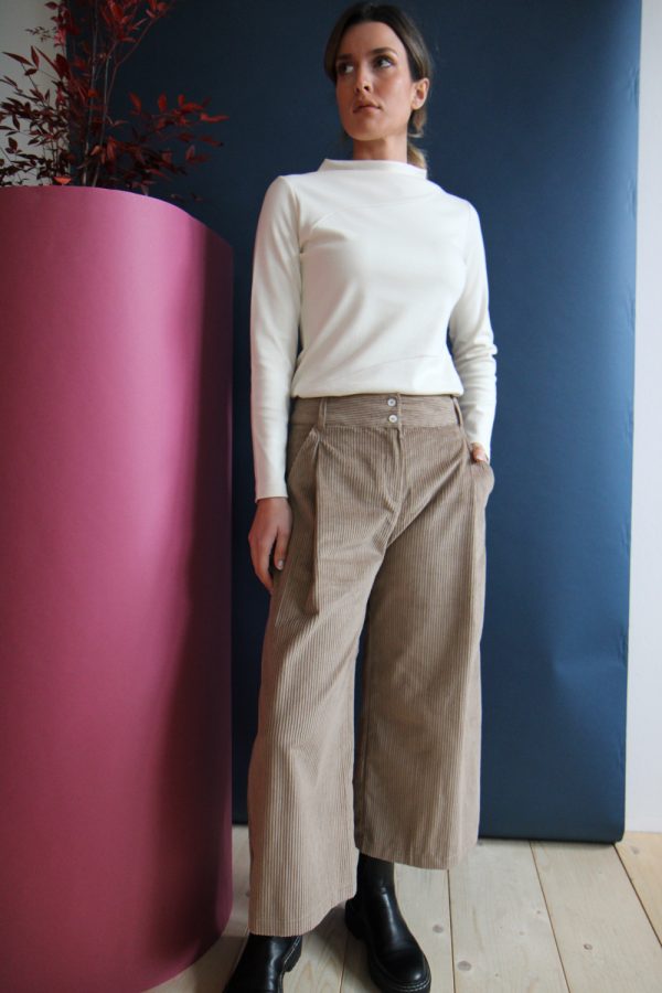 Pantalone Folk velluto di cotone a coste medie beige safari