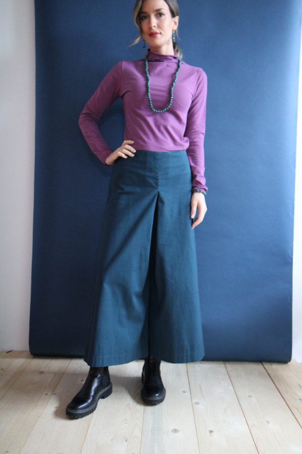 Pantalone Zoe cotone chevron blu-verde