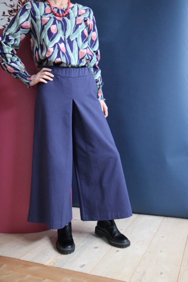 Pantalone Vele con banda elastica in felpa di cotone biologico blu notte