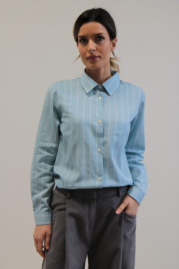 Camicia Lavanda satin di cotone righe azzurro