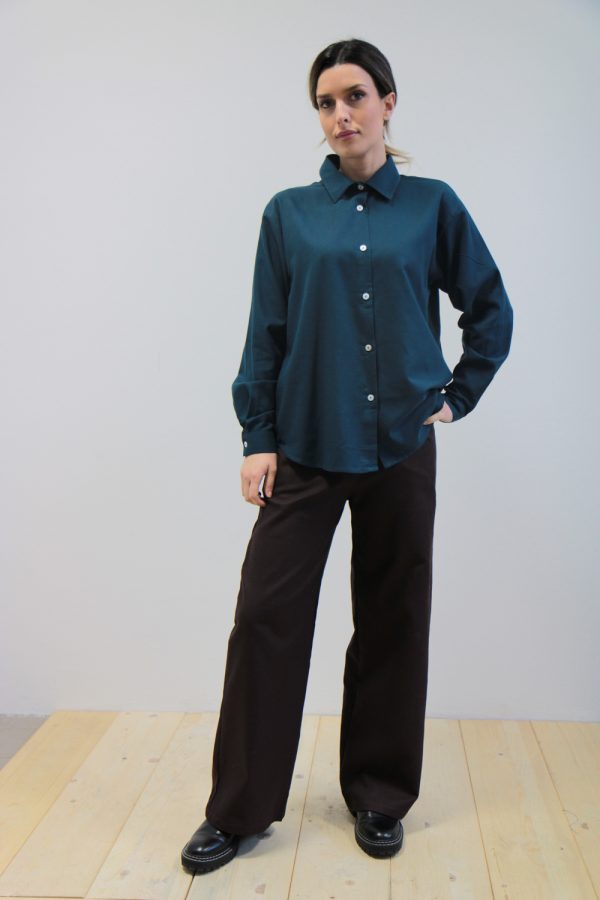 Camicia Luna flanella di cotone blu-verde