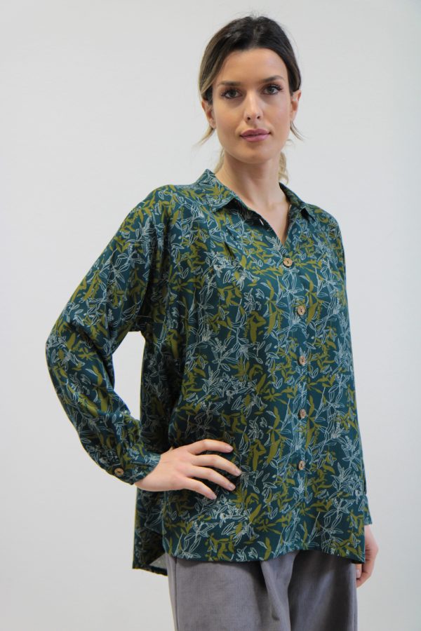 Camicia Eranthis viscosa stampata blu-verde