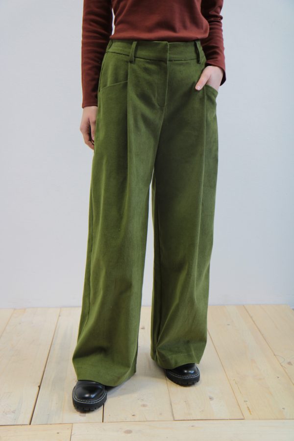 Pantalone Limonium velluto a coste verde oliva