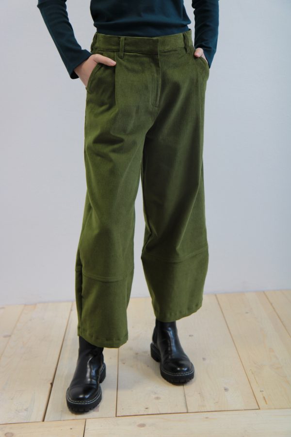 Pantalone Baggy velluto a coste verde oliva
