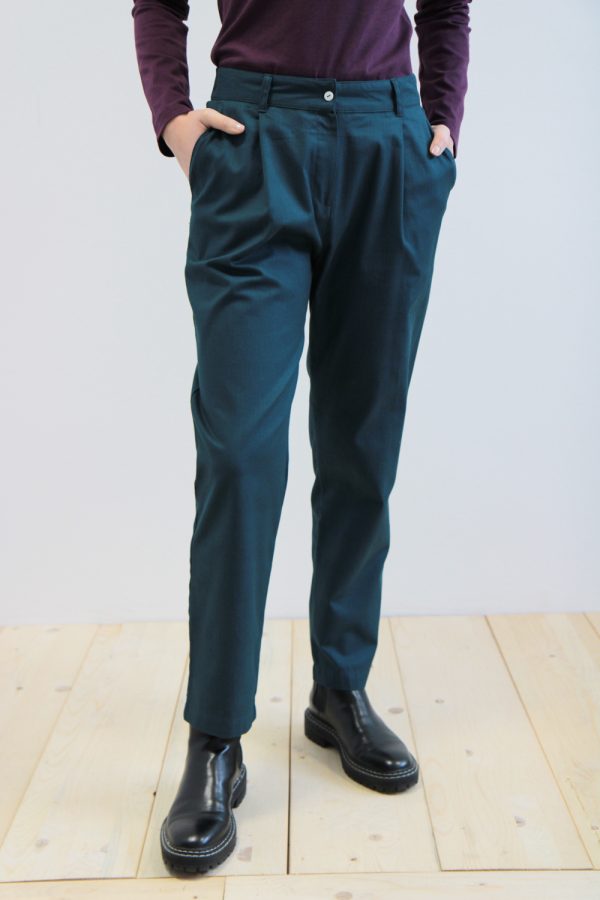 Pantalone Ambretta cotone chevron blu-verde