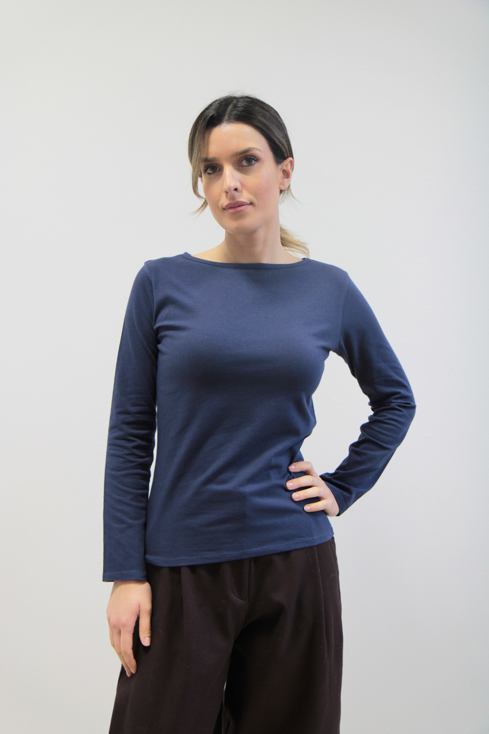 T-shirt Bateau jersey stretch bio blu notte