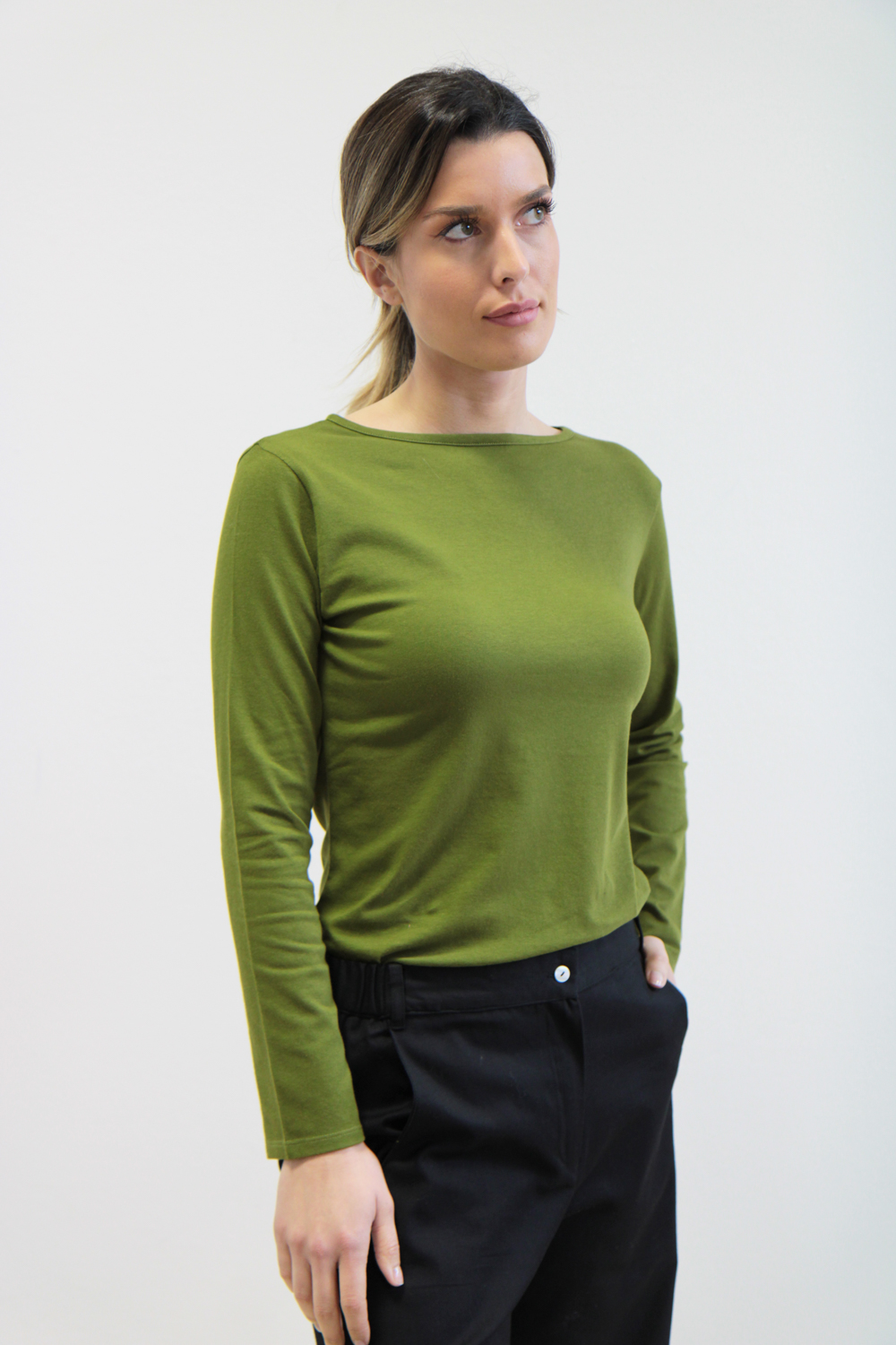 T-shirt Bateau jersey stretch bio verde oliva - immagine 2