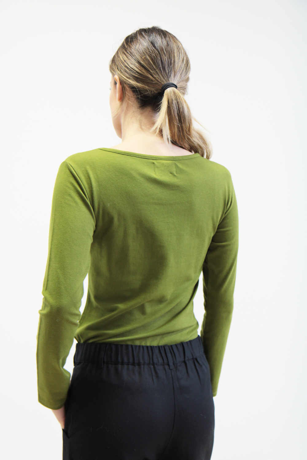 T-shirt Bateau jersey stretch bio verde oliva - immagine 3