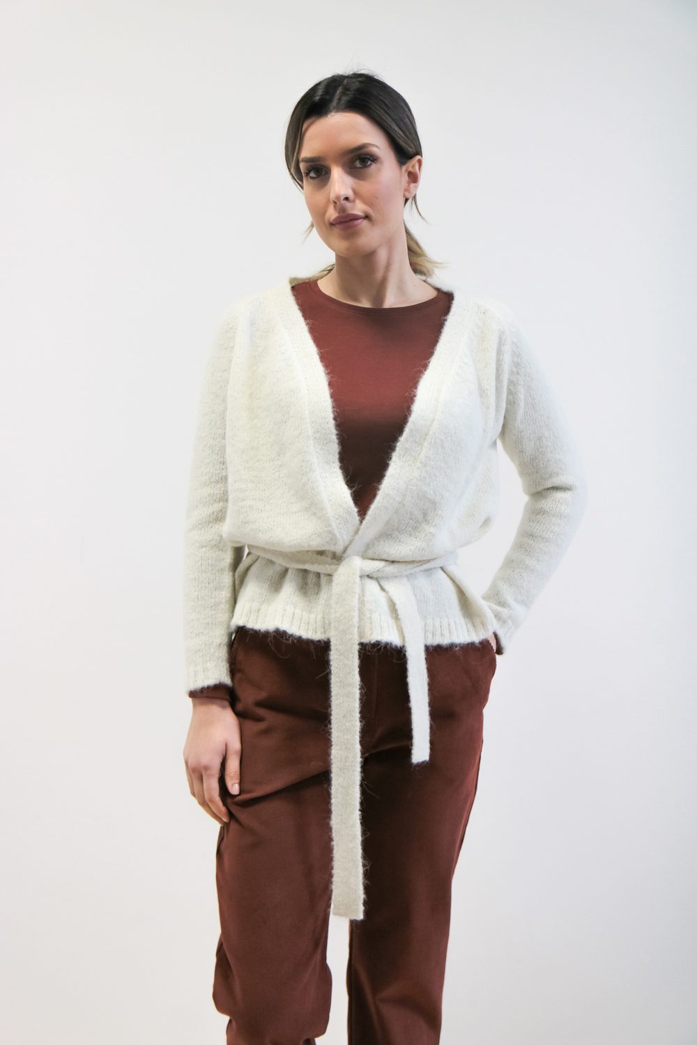Cardigan Liquirizia alpaca superfine bianco crema