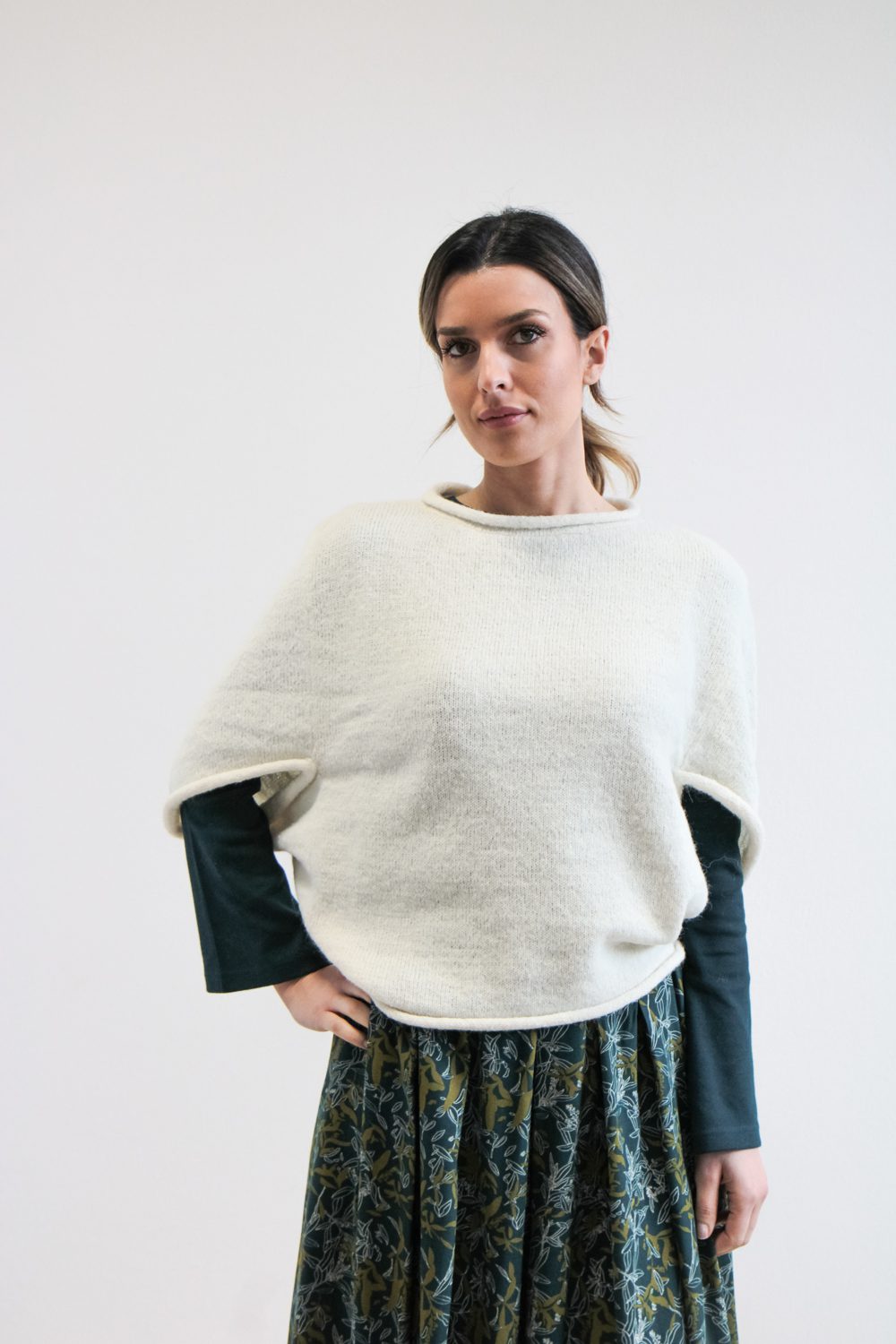 Poncho Anice alpaca superfine bianco crema
