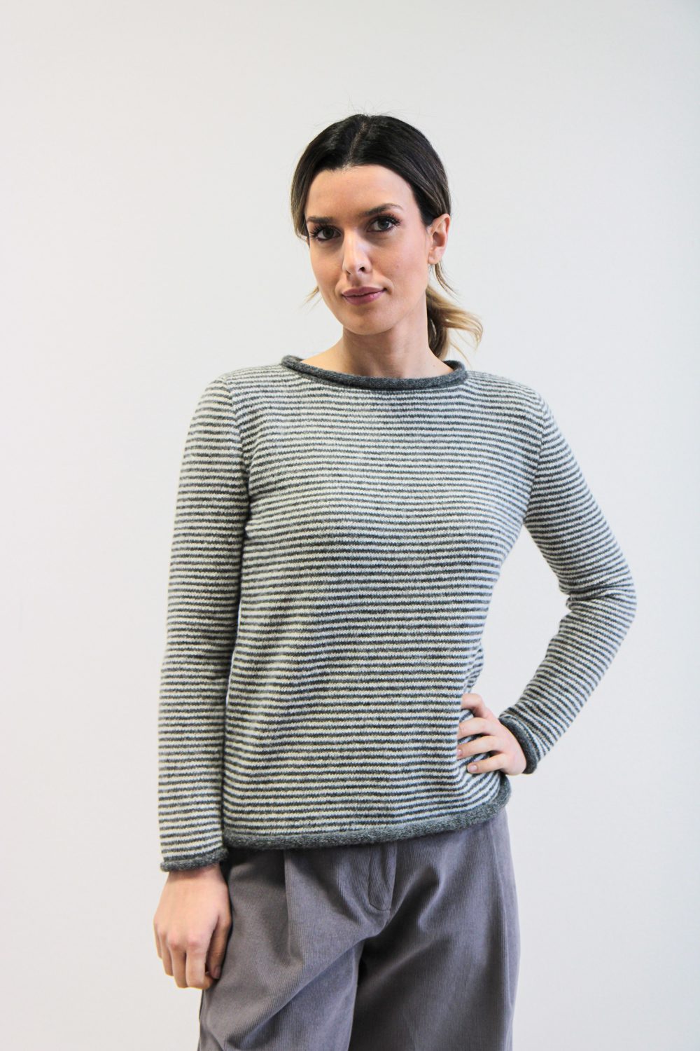 Maglia New Edera alpaca superfine righe grigio